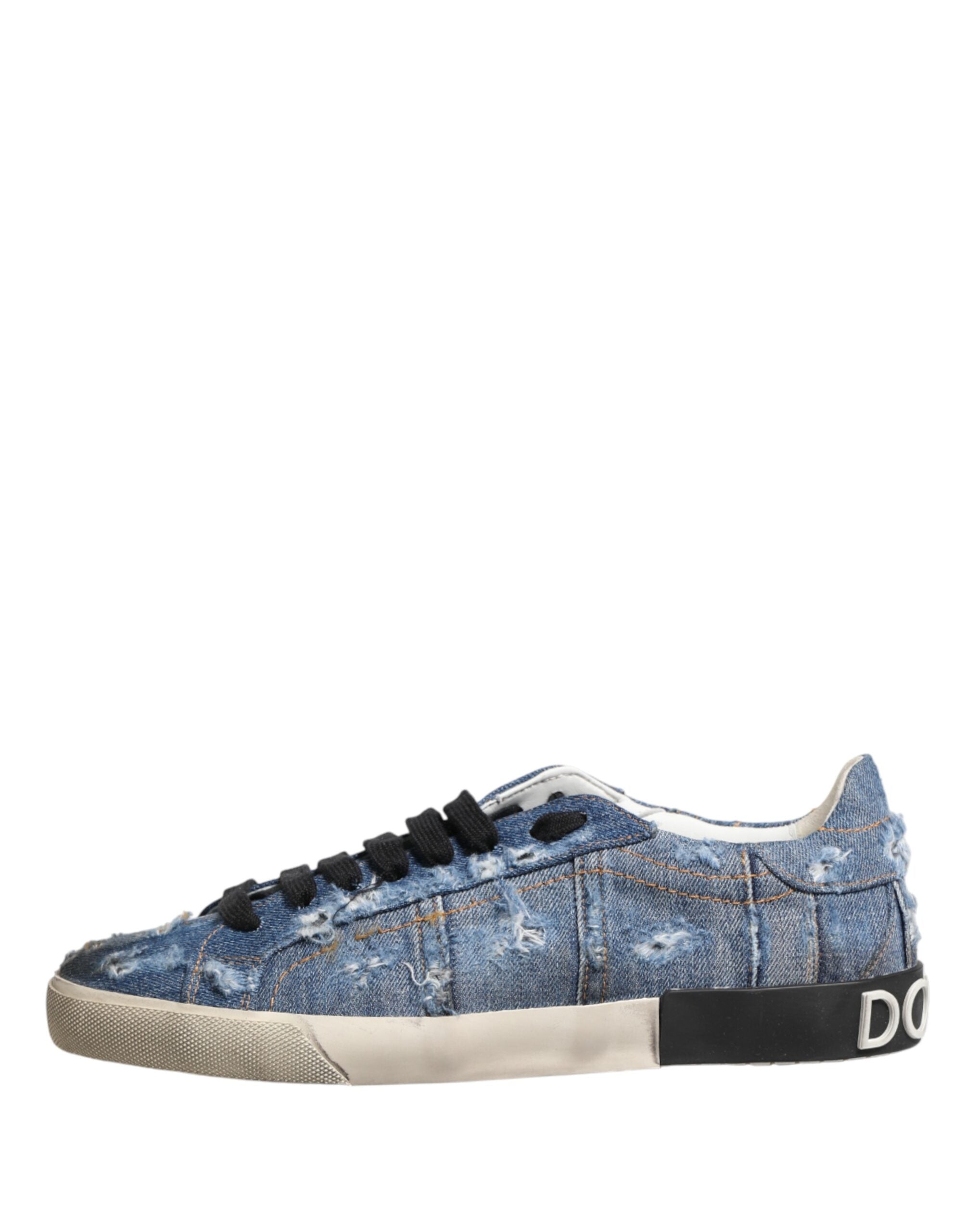 Dolce & Gabbana Blaue Distressed Denim Low Top Sneaker Schuhe