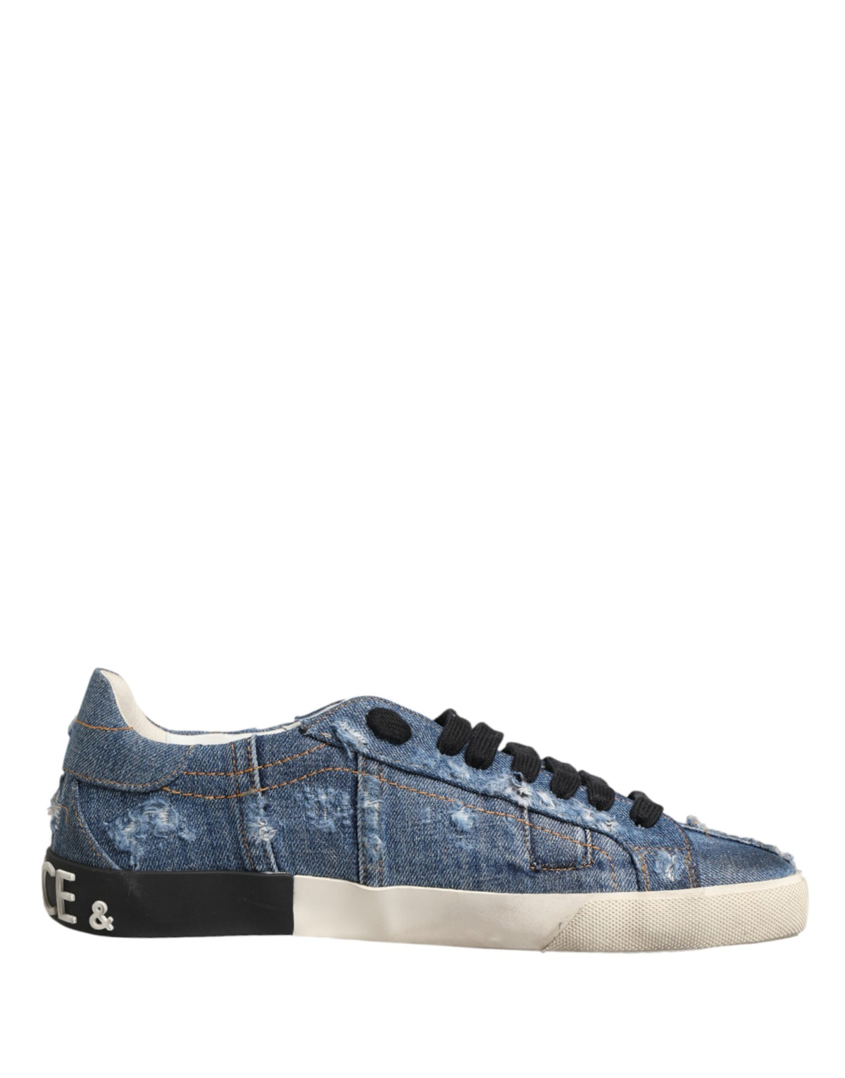 Dolce & Gabbana Blaue Distressed Denim Low Top Sneaker Schuhe