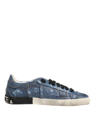 Dolce & Gabbana Blaue Distressed Denim Low Top Sneaker Schuhe