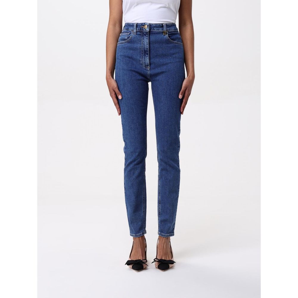 Elisabetta Franchi Blauwe Denim Jeans met Hoge Taille