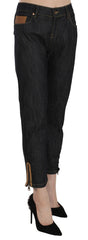 PLEIN SUD Cotton Blue High Waist Straight Cropped Trouser Jeans