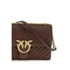 PINKO Brown Calf Leather Bos Taurus Shoulder Bag