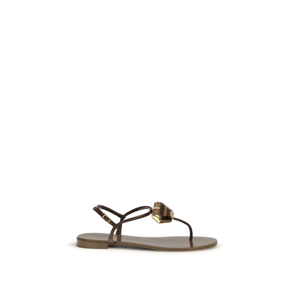 Giuseppe Zanotti Braune flache Sandalen aus Edelstahl