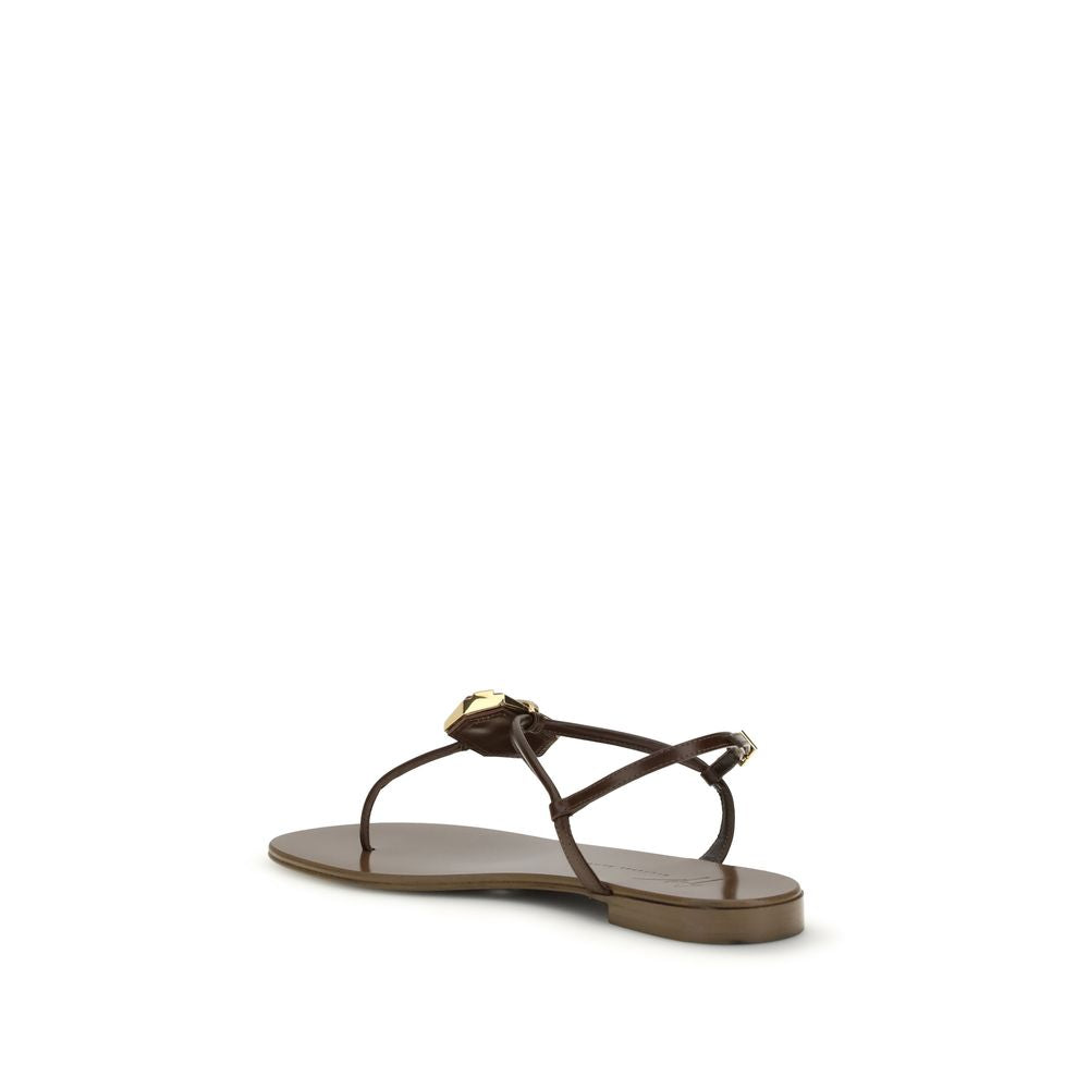 Giuseppe Zanotti Braune flache Sandalen aus Edelstahl