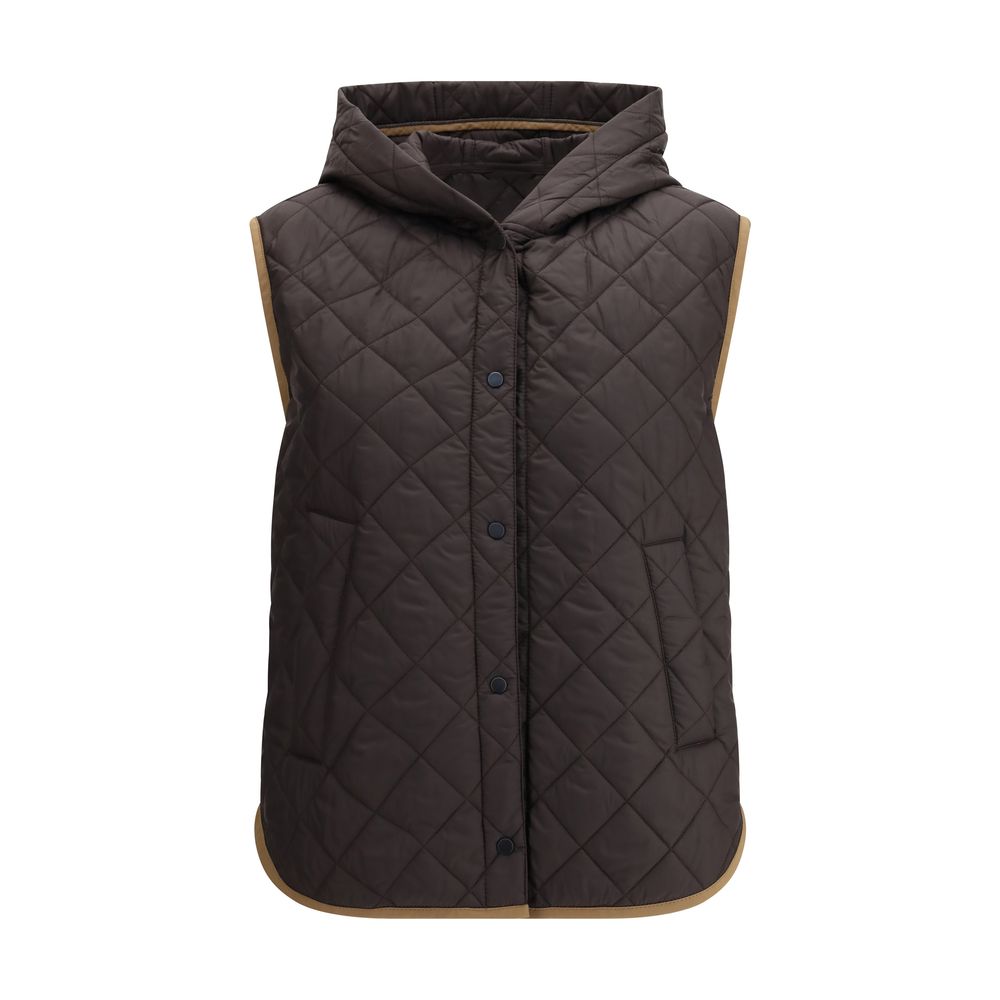 Brunello Cucinelli Braune ärmellose Nylonjacke