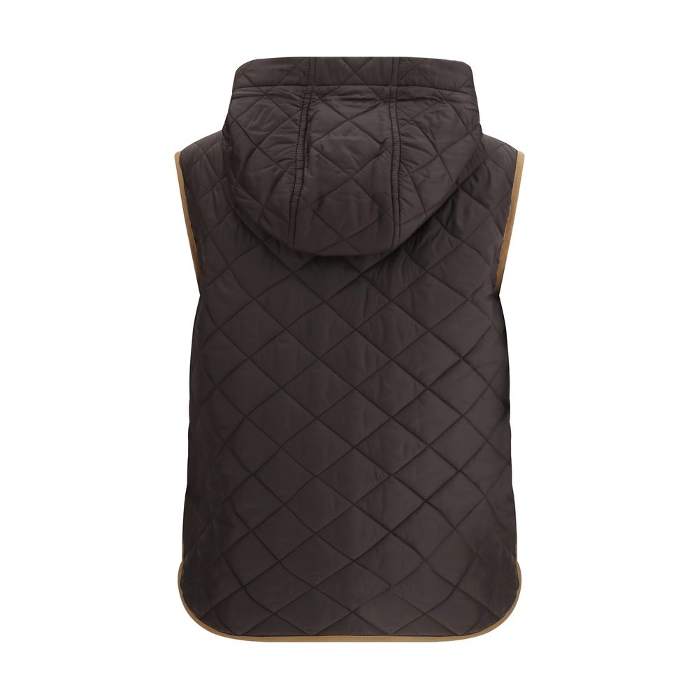 Brunello Cucinelli Braune ärmellose Nylonjacke
