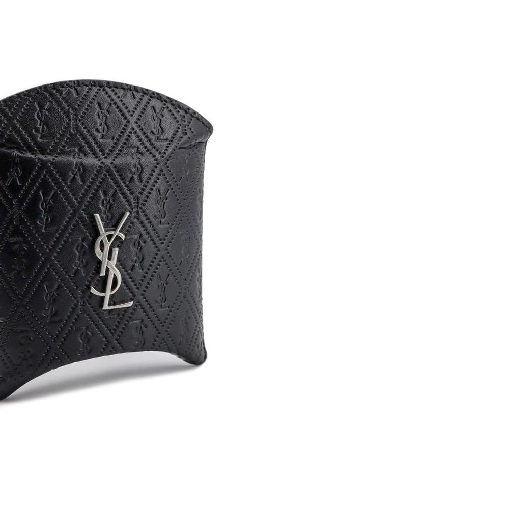 Saint Laurent AirPod-Halter aus schwarzem Kalbsleder