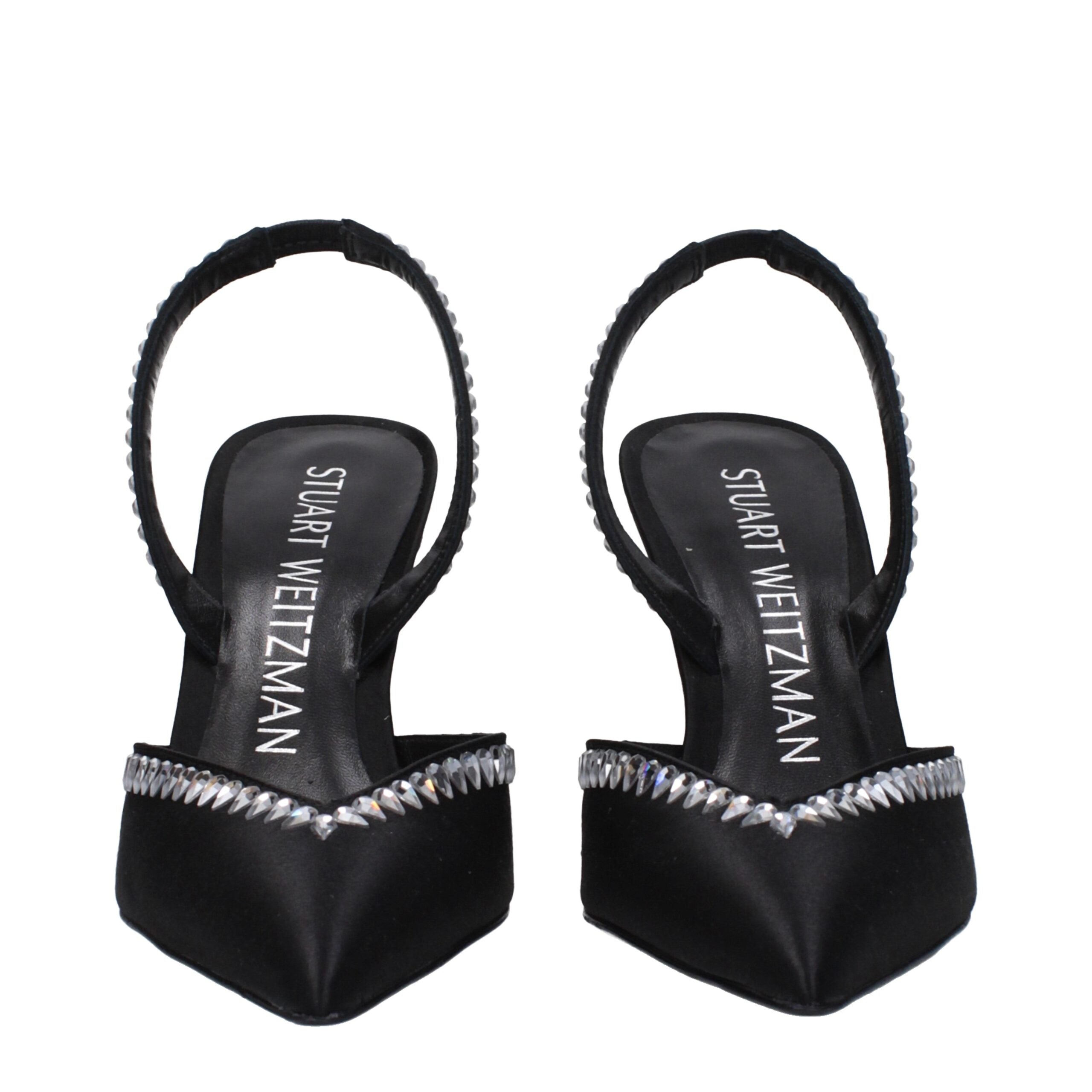 Stuart Weitzman Stiletto-Sandalen aus schwarzem Satin