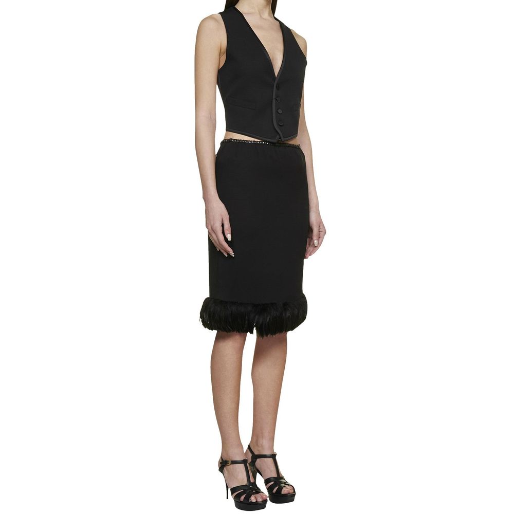 Saint Laurent Schwarzer Seidenmidi-Rock