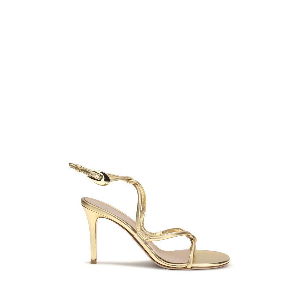 Gianvito Rossi Goldfarbene Riemchensandalen mit Stilettoabsatz aus Kalbsleder
