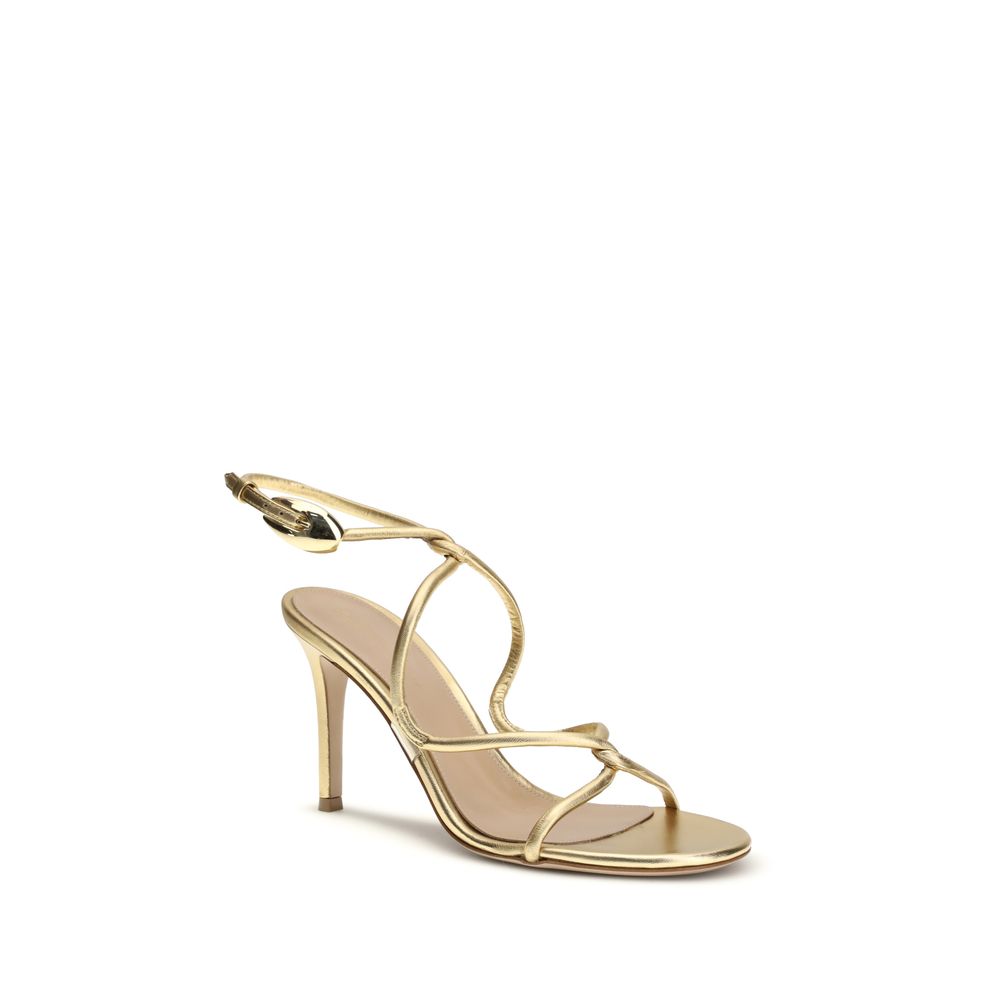 Gianvito Rossi Goldfarbene Riemchensandalen mit Stilettoabsatz aus Kalbsleder
