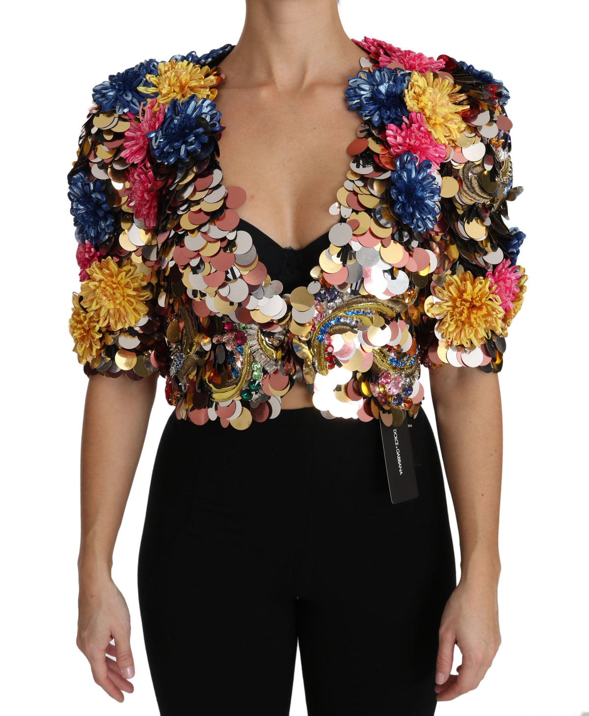 Dolce & Gabbana Kristall-Pailletten Jackenmantel mit Blumenmuster