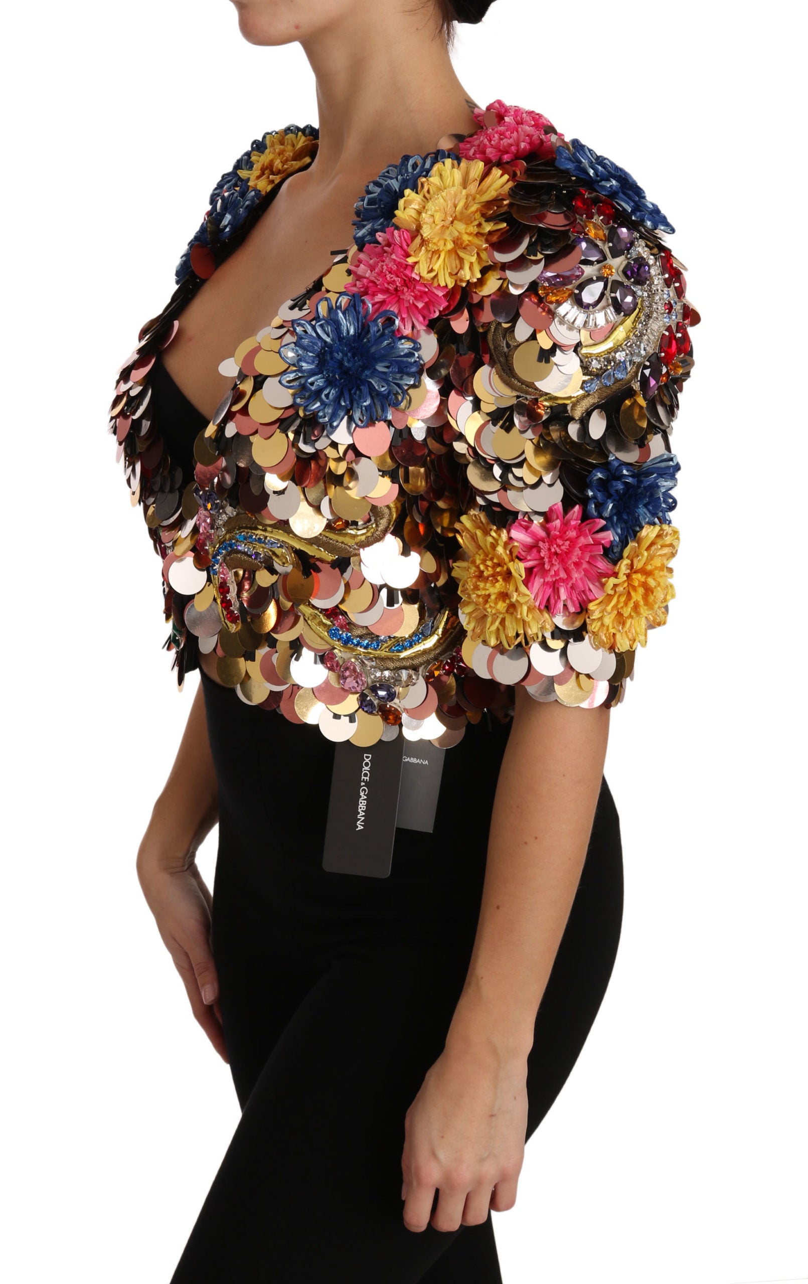 Dolce & Gabbana Kristall-Pailletten Jackenmantel mit Blumenmuster