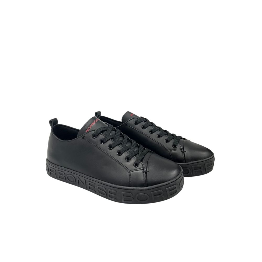 Borbonese Zwarte Leren Herensneaker