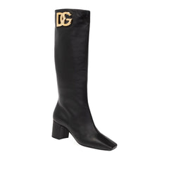 Dolce & Gabbana Schwarze High-Heel-Stiefel aus Kalbsleder