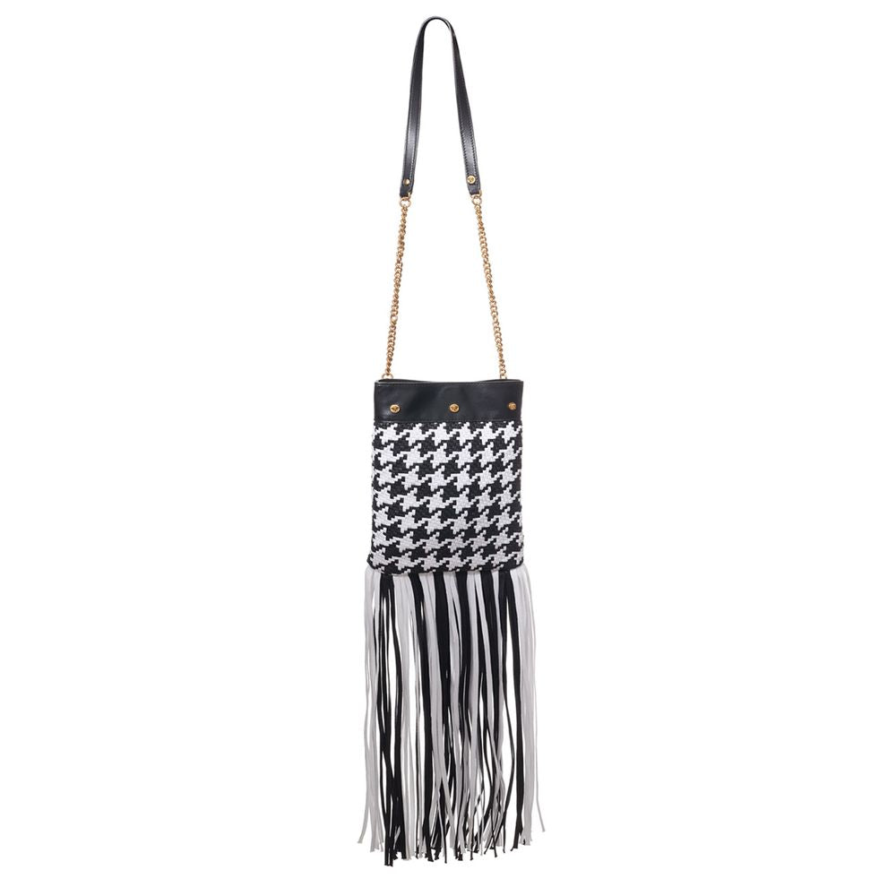 Versace Schultertasche aus schwarzem und weißem Leder und Textil