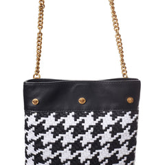 Versace Schultertasche aus schwarzem und weißem Leder und Textil