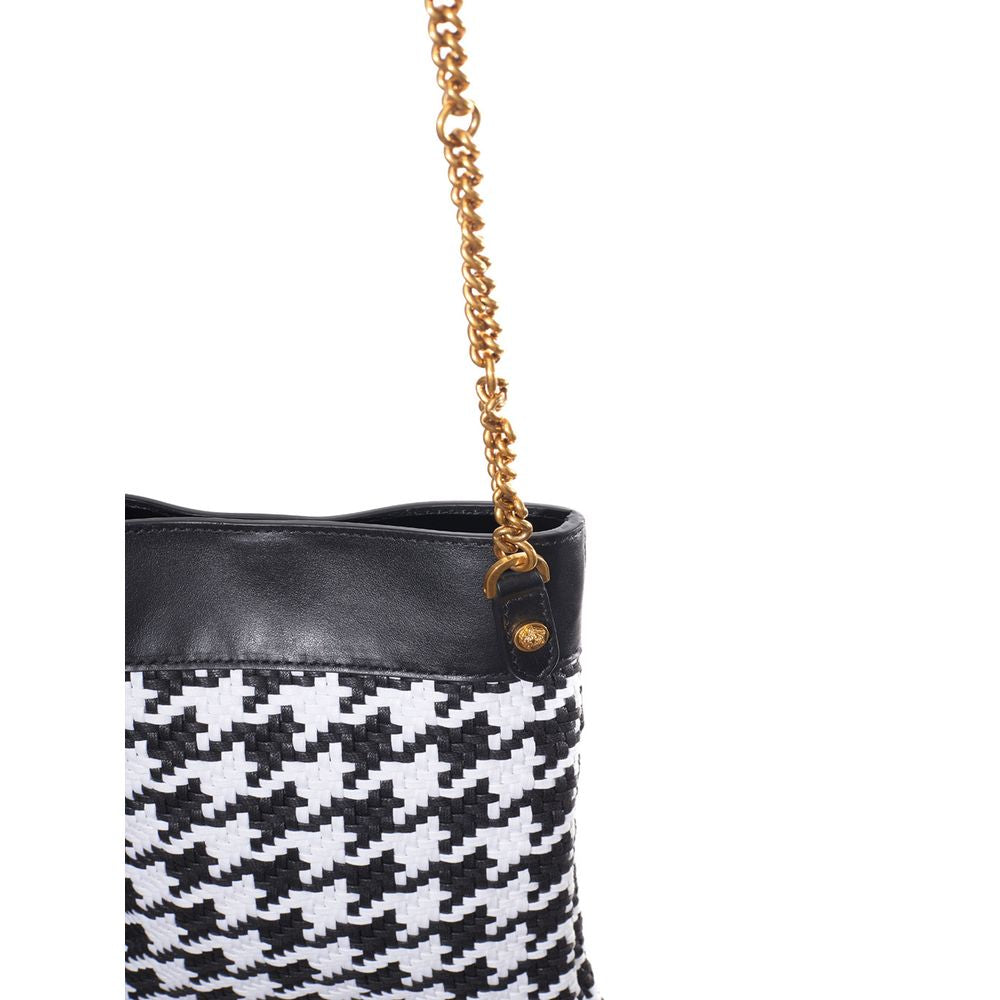 Versace Schultertasche aus schwarzem und weißem Leder und Textil