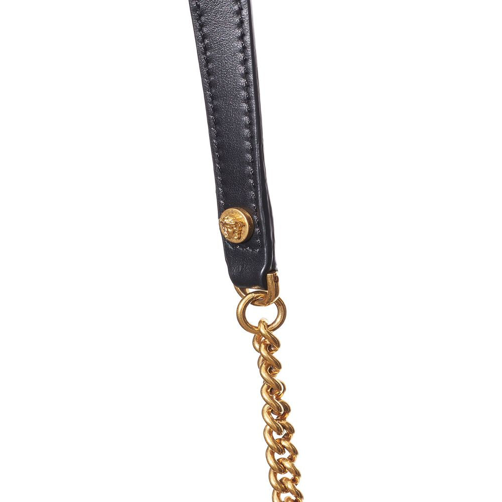 Versace Schultertasche aus schwarzem und weißem Leder und Textil