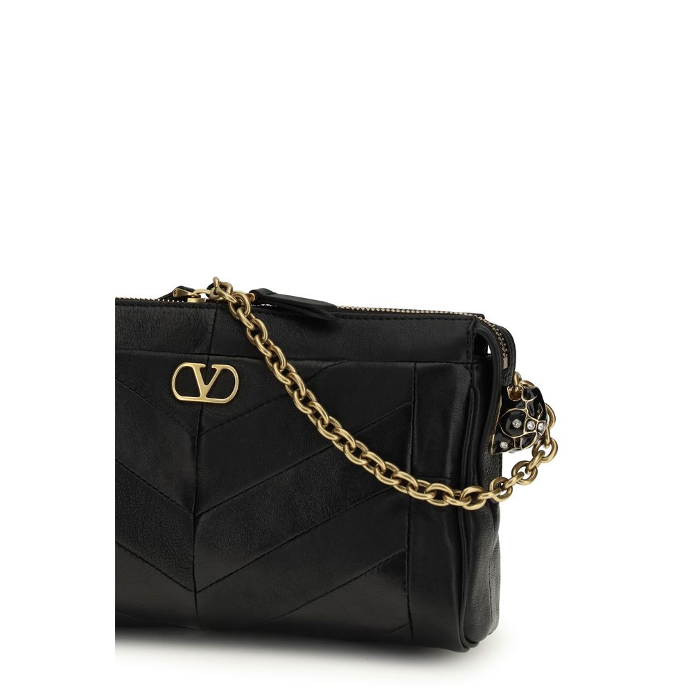 Valentino Garavani Schwarze Lammfell-Schultertasche (Ovis Aries Aries)