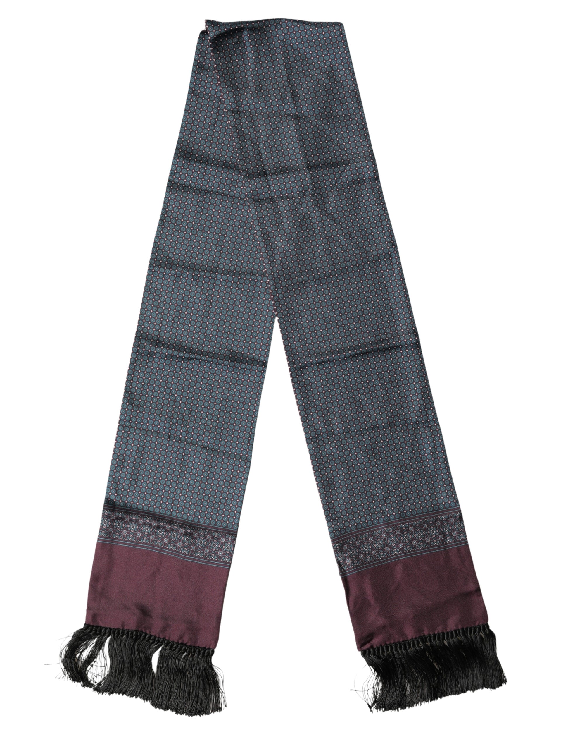 Dolce & Gabbana Bordeaux Seide Fransen Geometrischer Halsschal 142cm X 15cm Schal