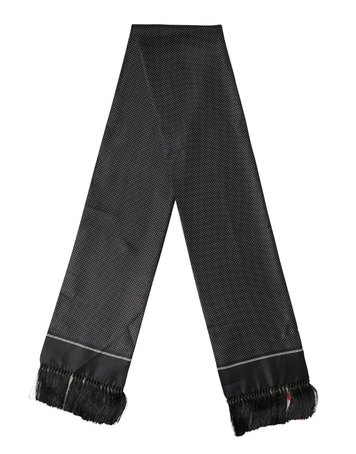 Dolce & Gabbana Schwarzer Seiden-Foulard mit Polka Dots und Kronen-Motiv 140cm X 16.5cm Schal
