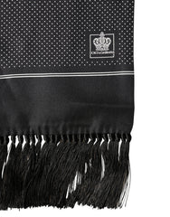 Dolce & Gabbana Schwarzer Seiden-Foulard mit Polka Dots und Kronen-Motiv 140cm X 16.5cm Schal