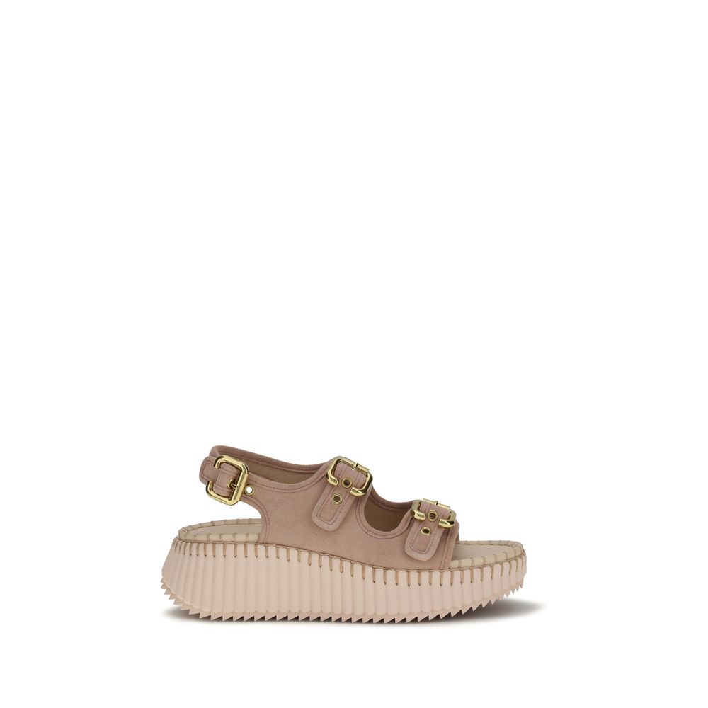 Chloé Mehrfarbige Sandalen mit Plateau aus Kalbsleder