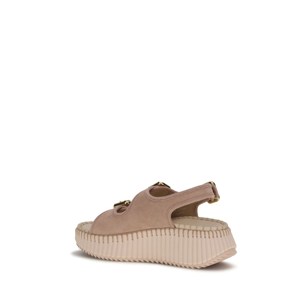 Chloé Mehrfarbige Sandalen mit Plateau aus Kalbsleder