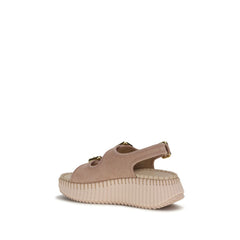 Chloé Mehrfarbige Sandalen mit Plateau aus Kalbsleder