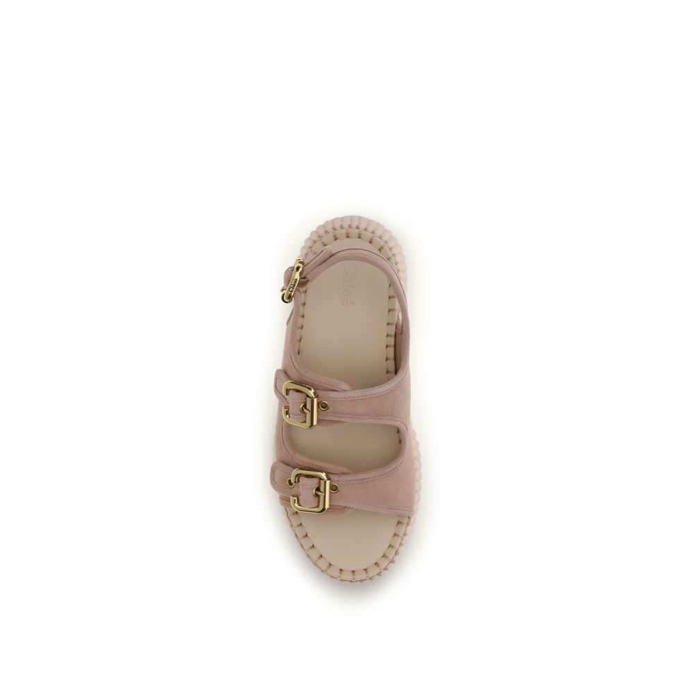 Chloé Mehrfarbige Sandalen mit Plateau aus Kalbsleder