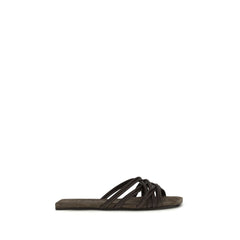 Brunello Cucinelli Bruine Kalfsleren Bos Taurus Platte Sandalen