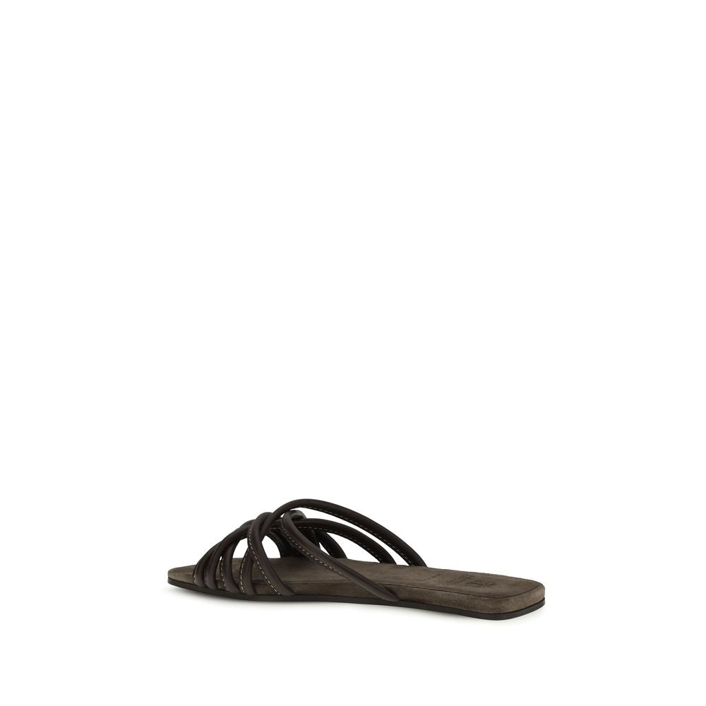 Brunello Cucinelli Bruine Kalfsleren Bos Taurus Platte Sandalen