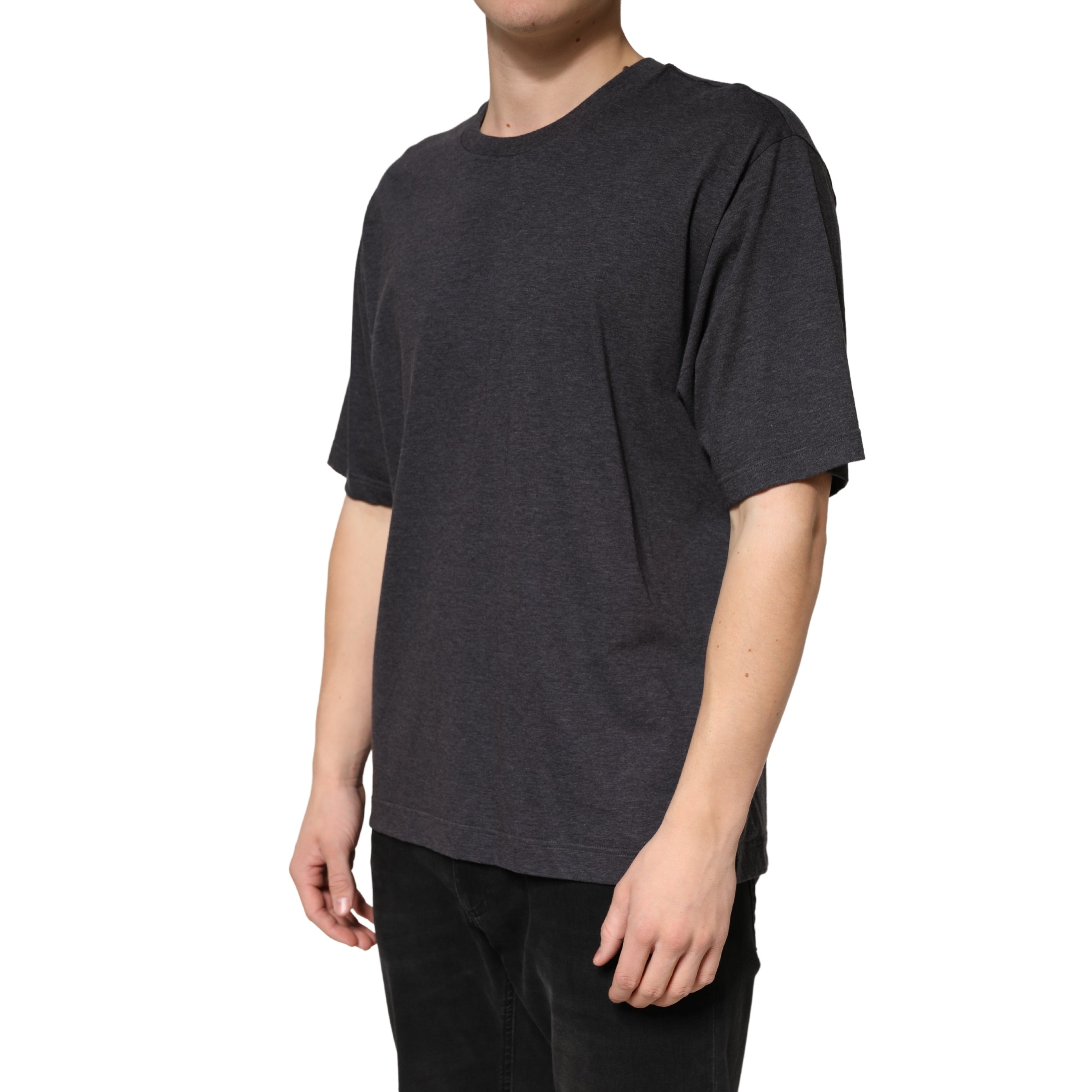 Dolce & Gabbana Dunkelgraues Baumwoll-Rundhals-Kurzarm-T-Shirt