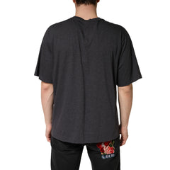 Dolce & Gabbana Dunkelgraues Baumwoll-Rundhals-Kurzarm-T-Shirt