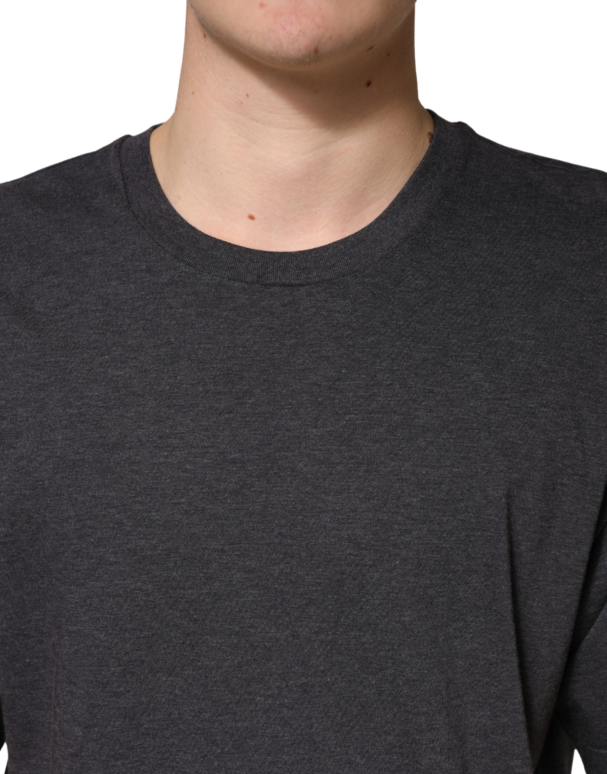 Dolce & Gabbana Dunkelgraues Baumwoll-Rundhals-Kurzarm-T-Shirt