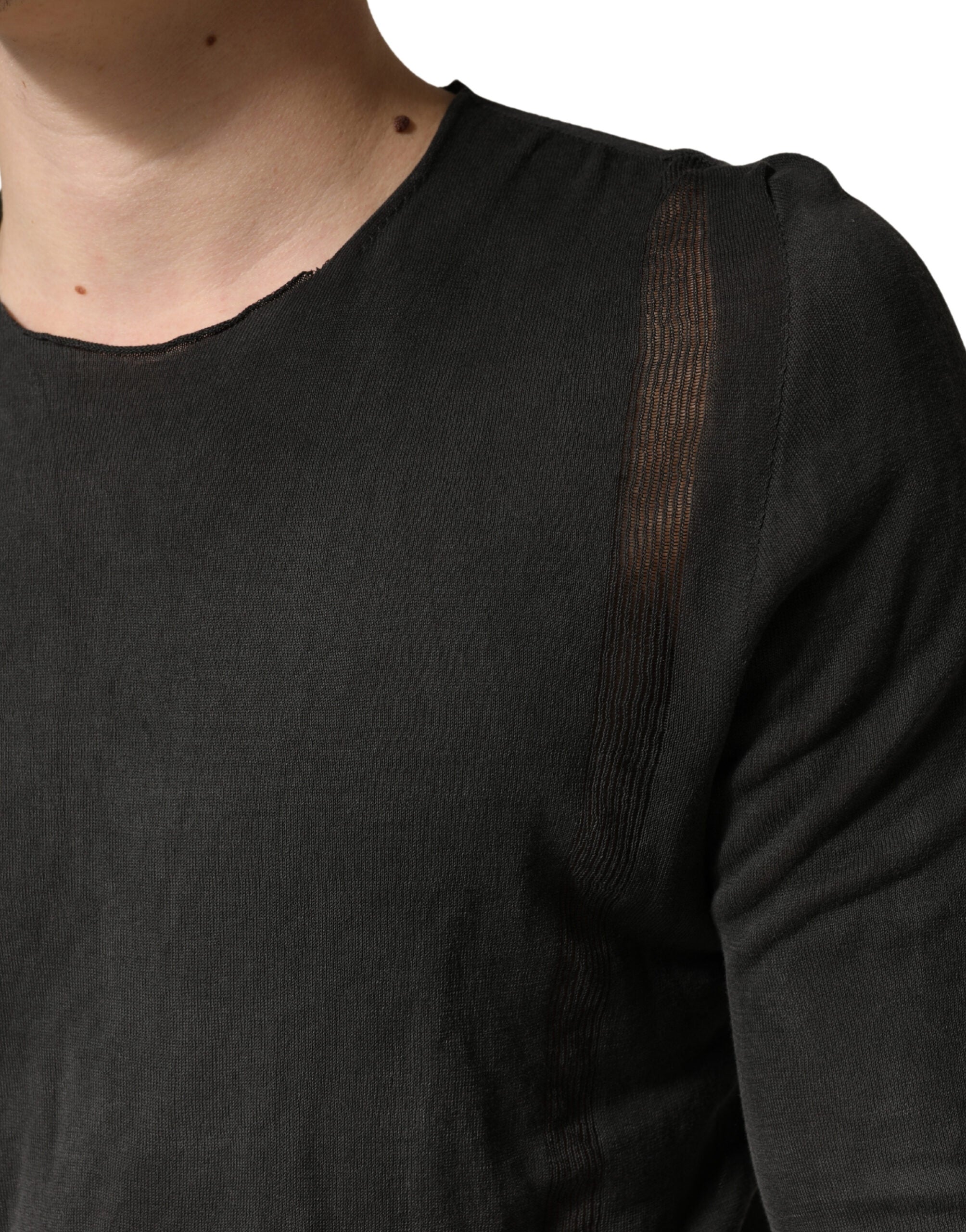 Dolce & Gabbana Dunkelgraues Baumwoll-Rundhals-Kurzarm-T-Shirt