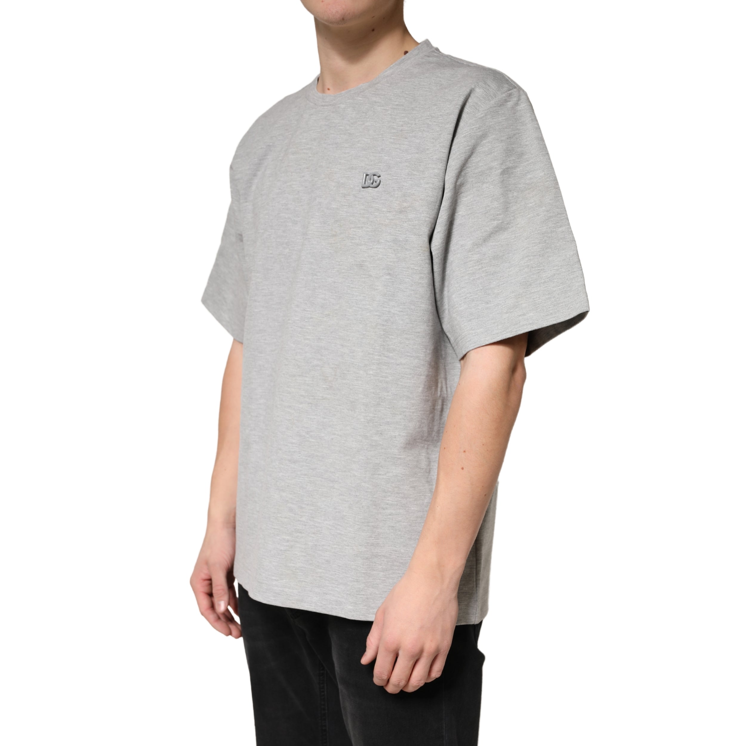 Dolce & Gabbana Graues Baumwoll-Rundhals-T-Shirt mit kurzen Ärmeln