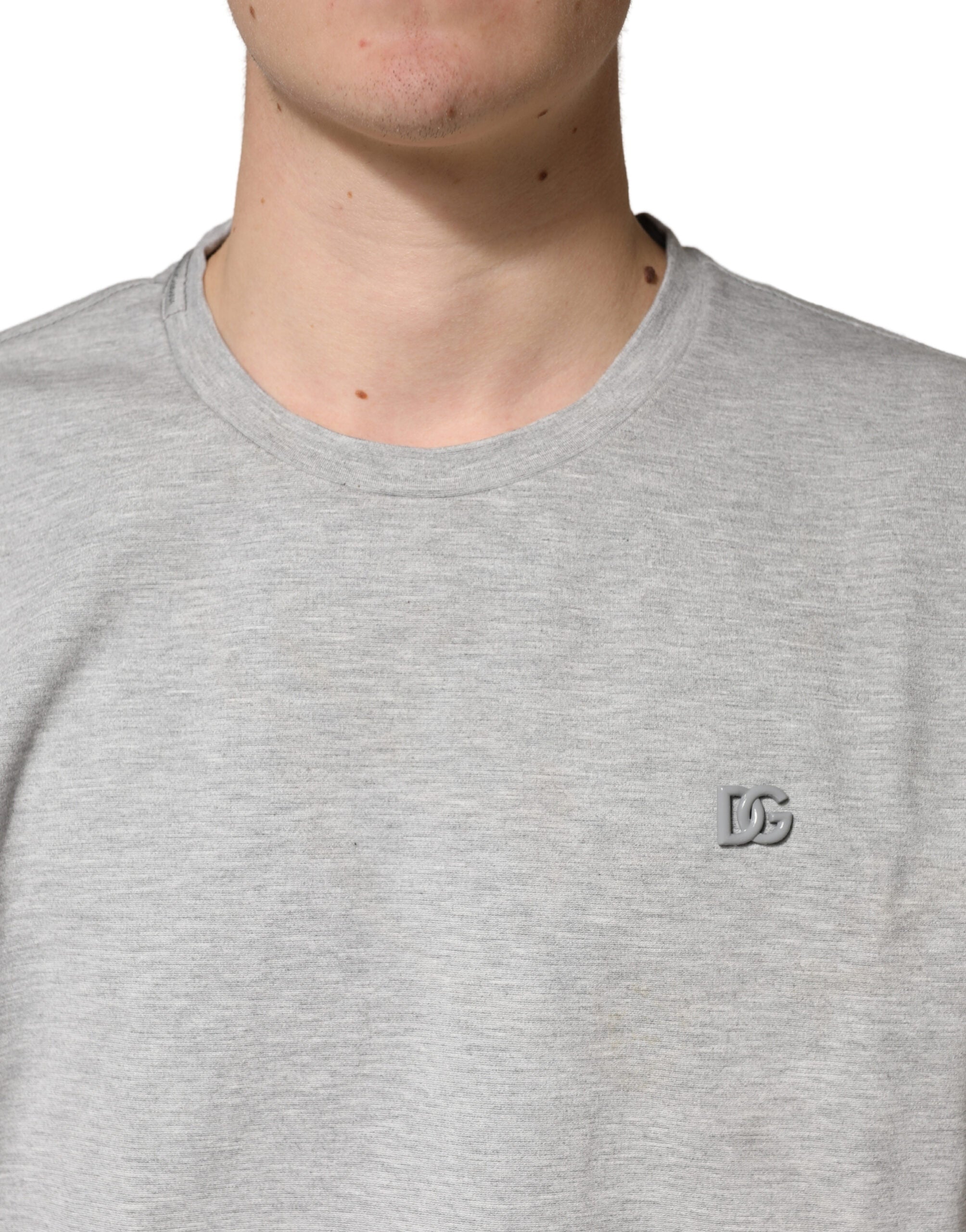 Dolce & Gabbana Graues Baumwoll-Rundhals-T-Shirt mit kurzen Ärmeln
