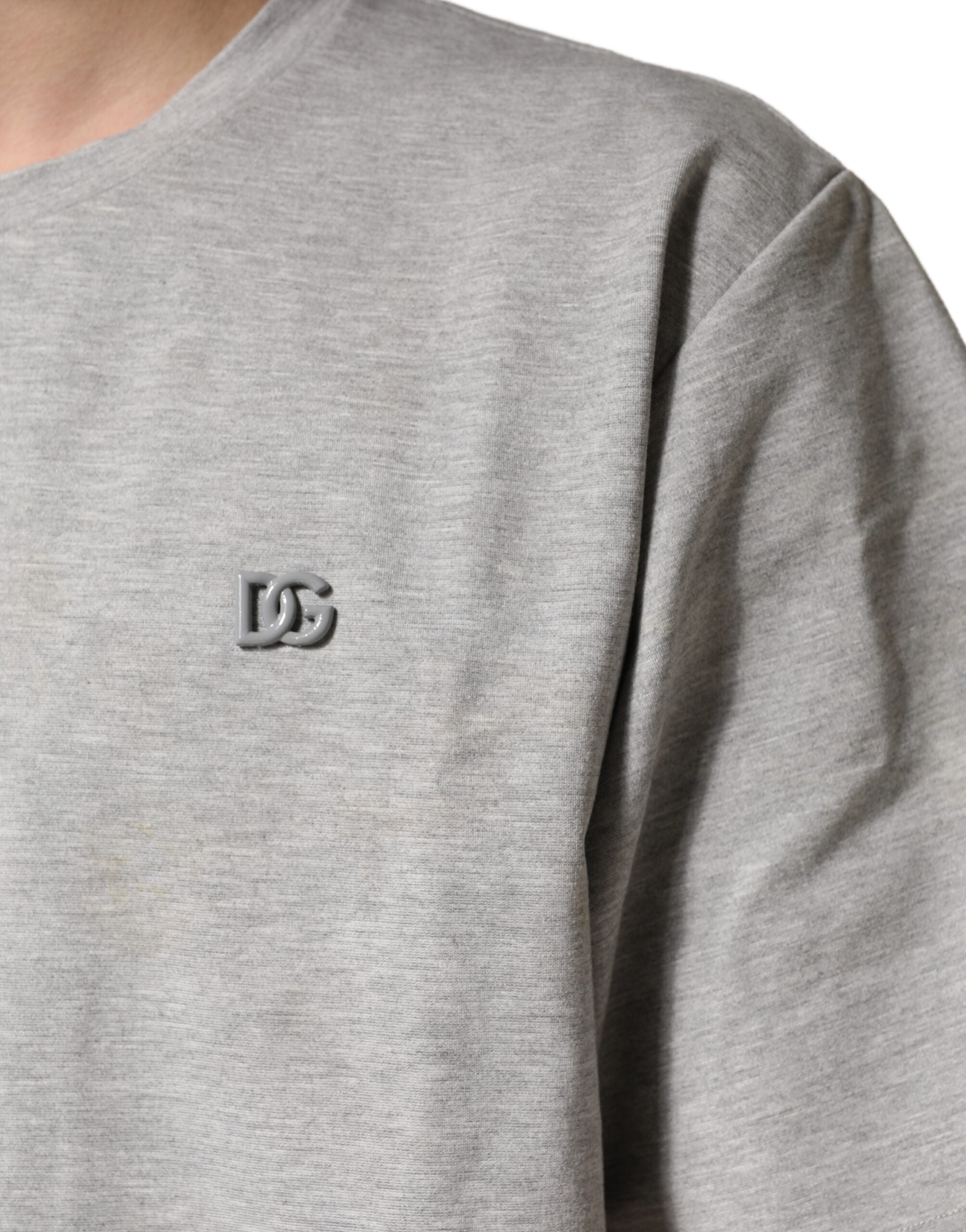 Dolce & Gabbana Graues Baumwoll-Rundhals-T-Shirt mit kurzen Ärmeln