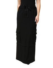 Dolce & Gabbana Zwarte Katoenen Trekkoord Lange Maxi Cargo Rok