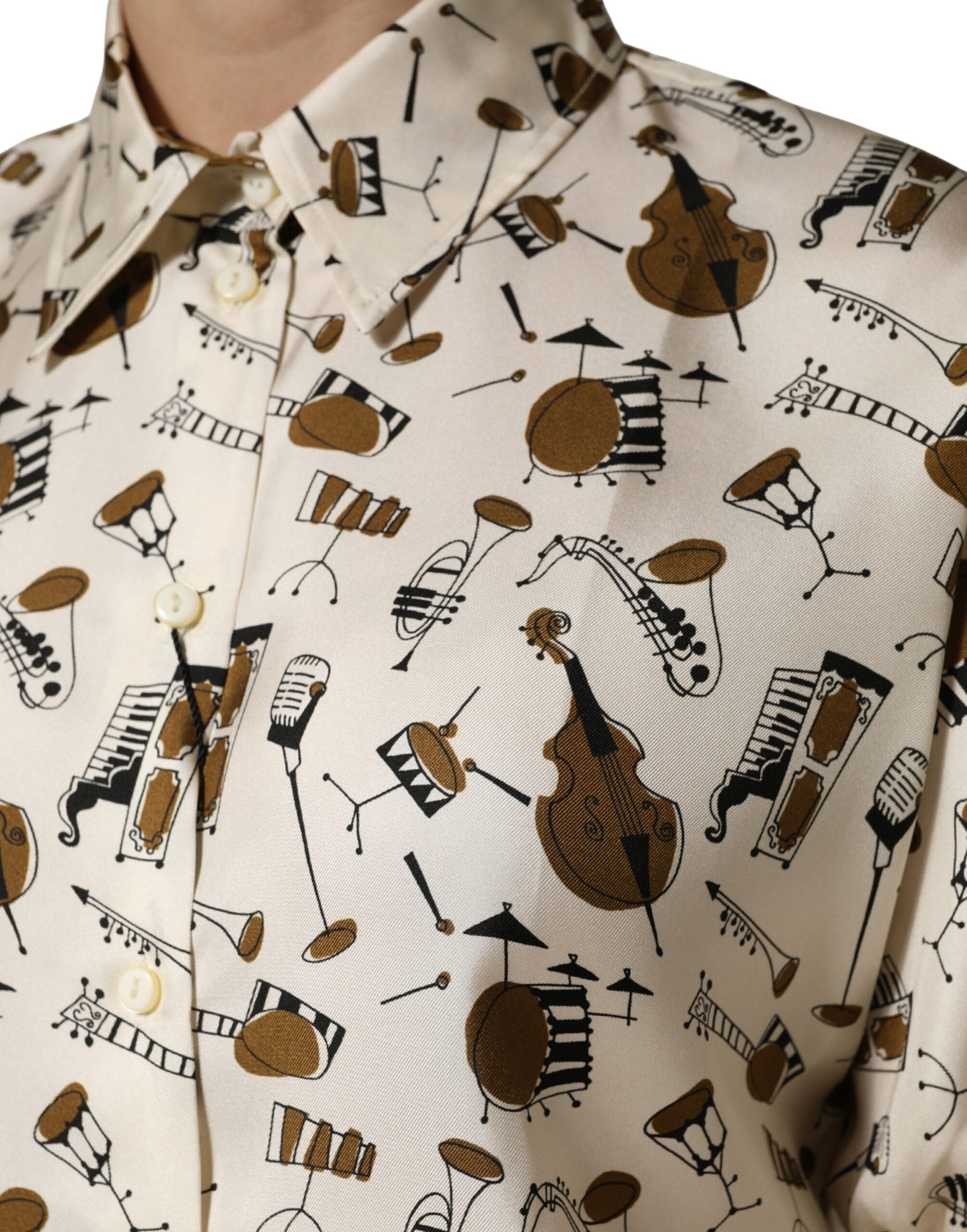 Dolce & Gabbana Beiges Oberteil mit Musikinstrumenten-Print und kurzen Ärmeln