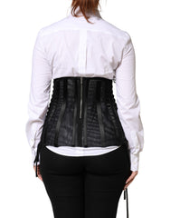 Dolce & Gabbana Black Lace-Up Waist Cincher Bustier Corset Top