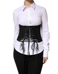 Dolce & Gabbana Schwarzes Polyester-Korsett-Oberteil mit Schnürung an der Taille