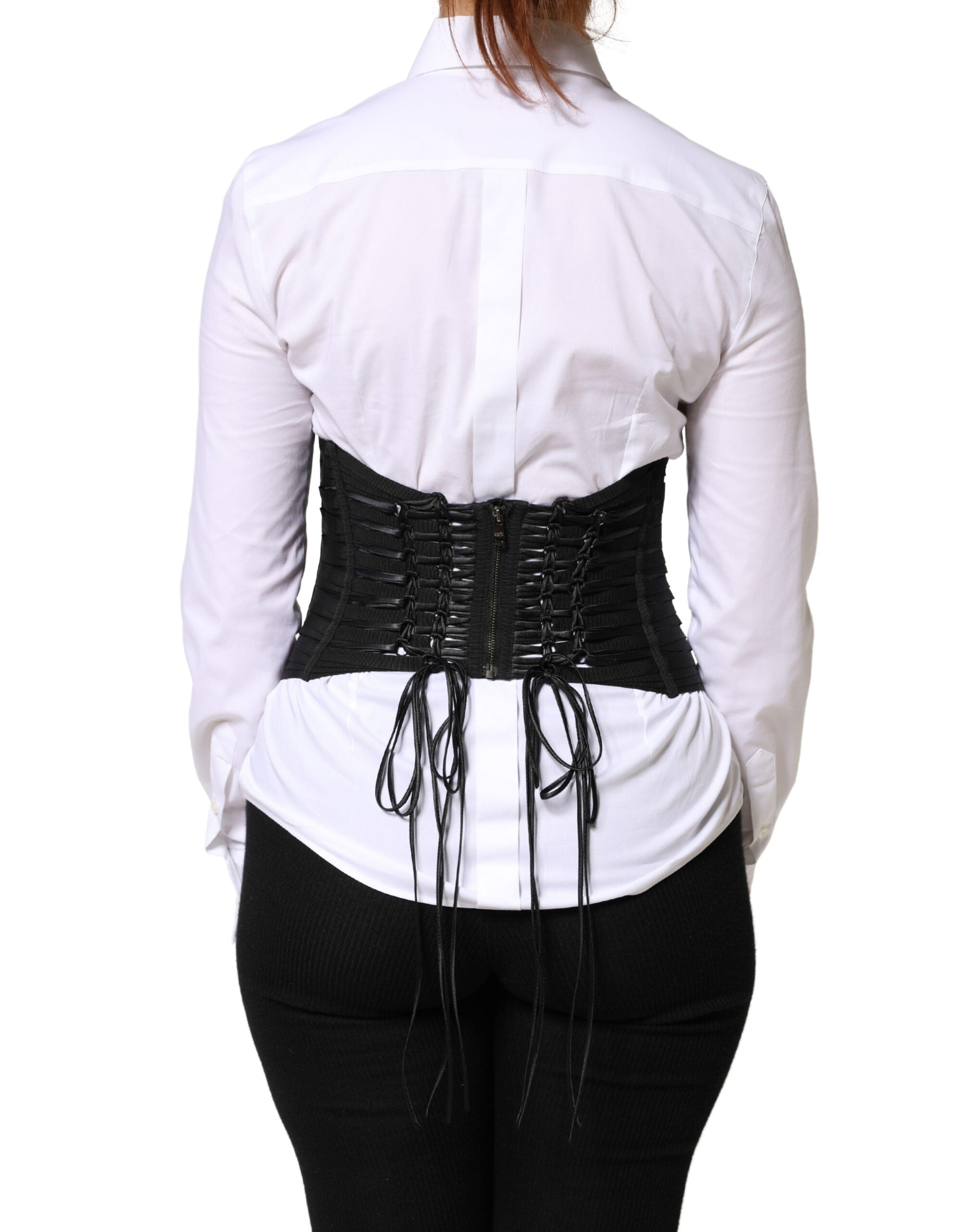 Dolce & Gabbana Schwarzes Polyester-Korsett-Oberteil mit Schnürung an der Taille