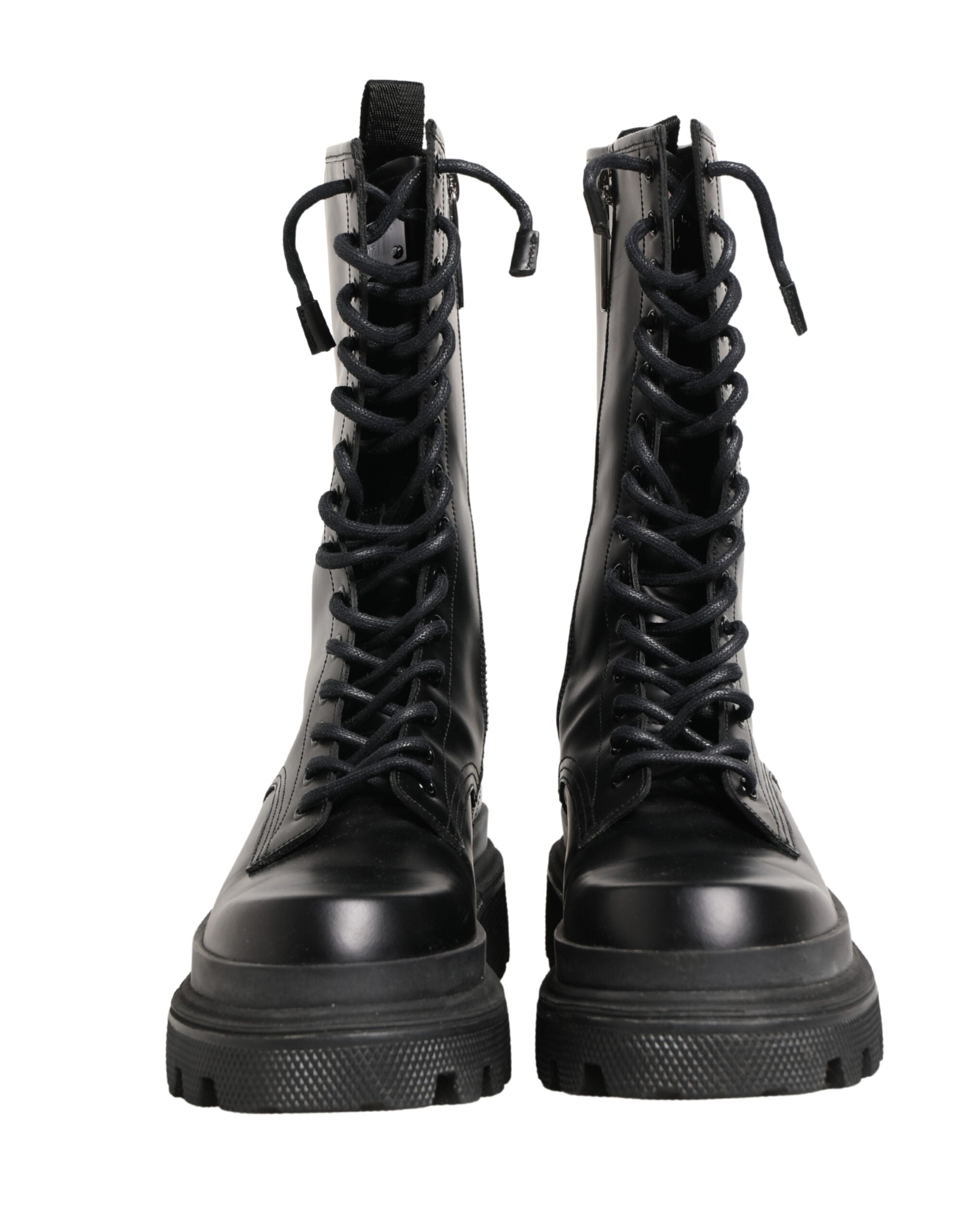 Dolce & Gabbana Schwarze Leder-Combat-Boots mit Trek-Sohle
