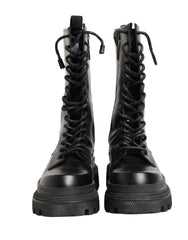 Dolce & Gabbana Schwarze Leder-Combat-Boots mit Trek-Sohle