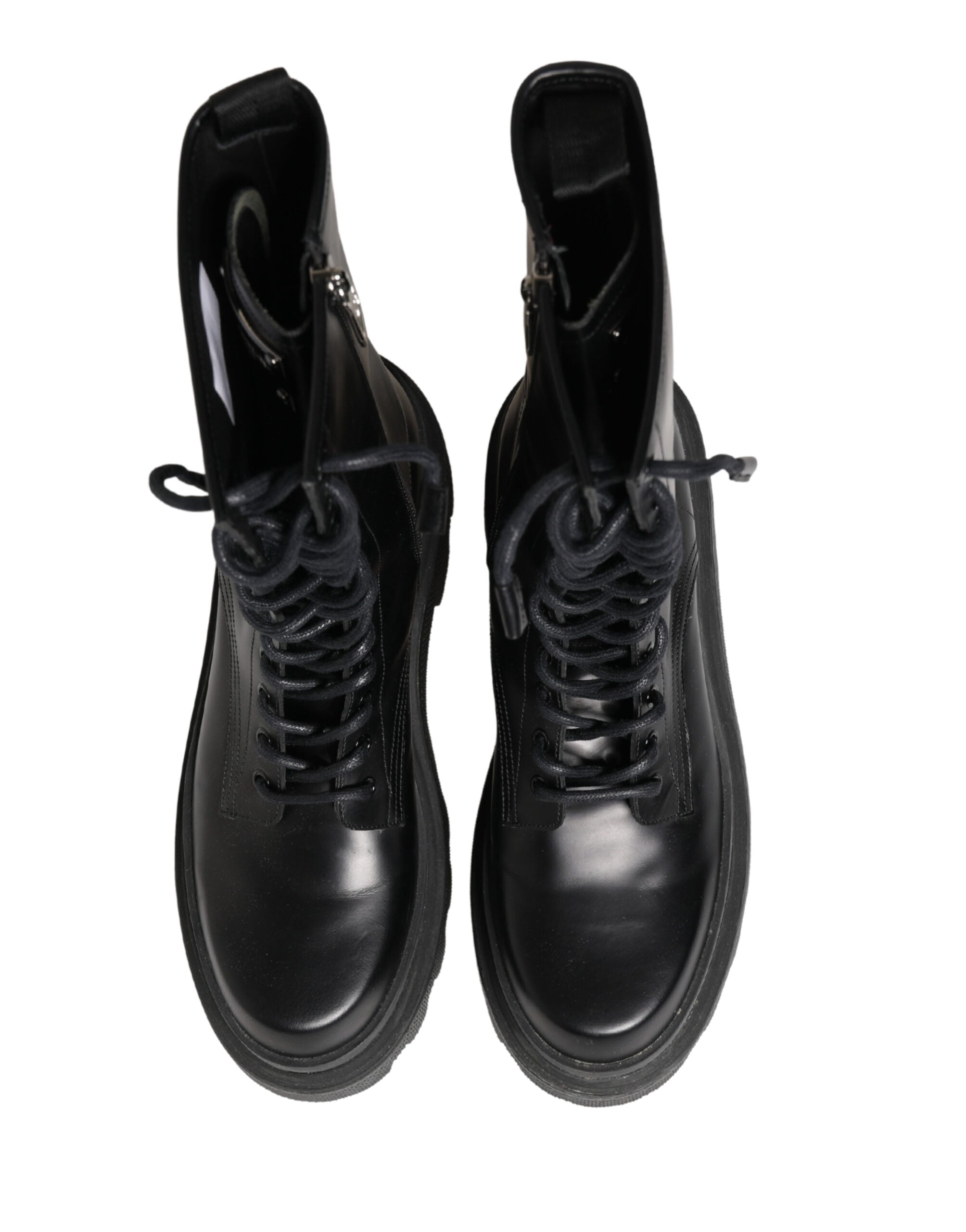 Dolce & Gabbana Schwarze Leder-Combat-Boots mit Trek-Sohle