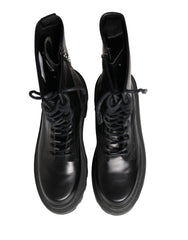 Dolce & Gabbana Schwarze Leder-Combat-Boots mit Trek-Sohle