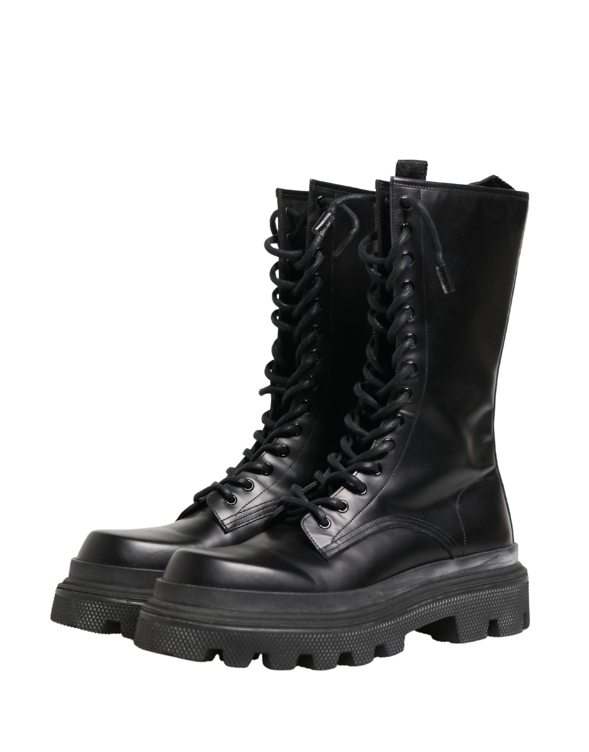Dolce & Gabbana Schwarze Leder-Combat-Boots mit Trek-Sohle